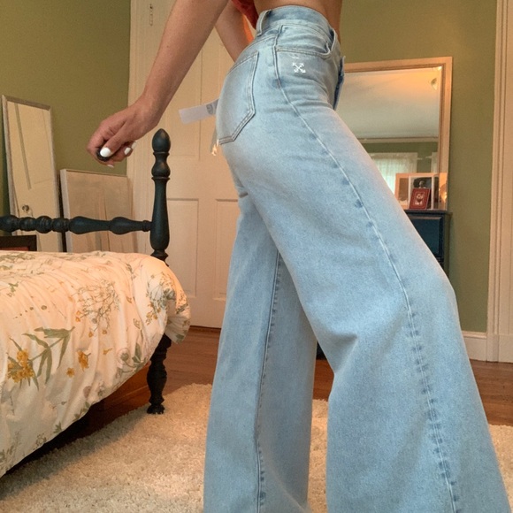 off white wide leg jeans